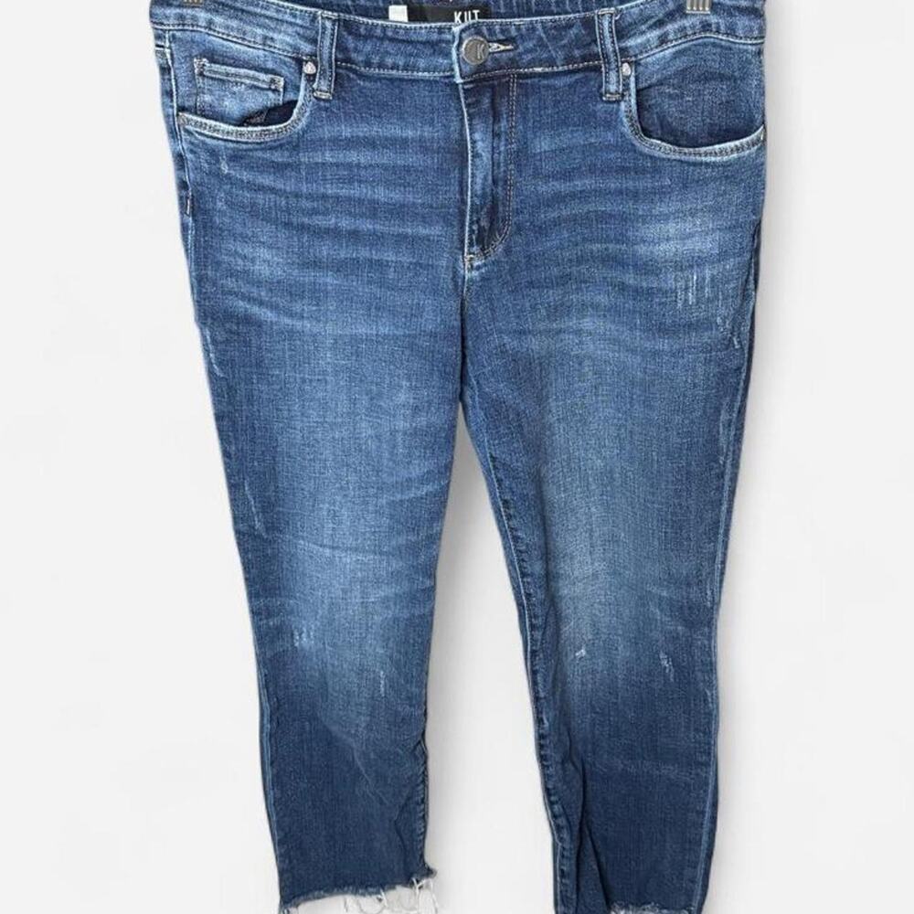 KUT from the Kloth Reese Ankle Straight Leg Jeans Blue Fray Hem Size 10